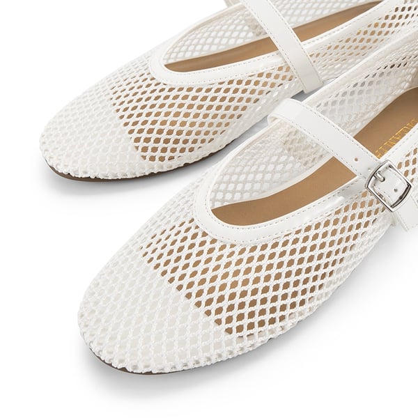 Mesh Mary Jane Ballet Flats - WHITE - 3
